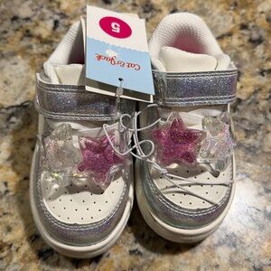 Cat & Jack Kids' Glittery Silver, Pink, and White Sneakers.